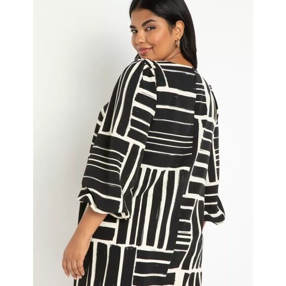 ELOQUII PUFF SLEEVE EASY TEE DRESS black and cream NWT SIZE 26 - Picture 2 of 12